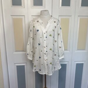 Figueroa & Flower Embroidered Floral Button Down Top White M Abthro Estilo